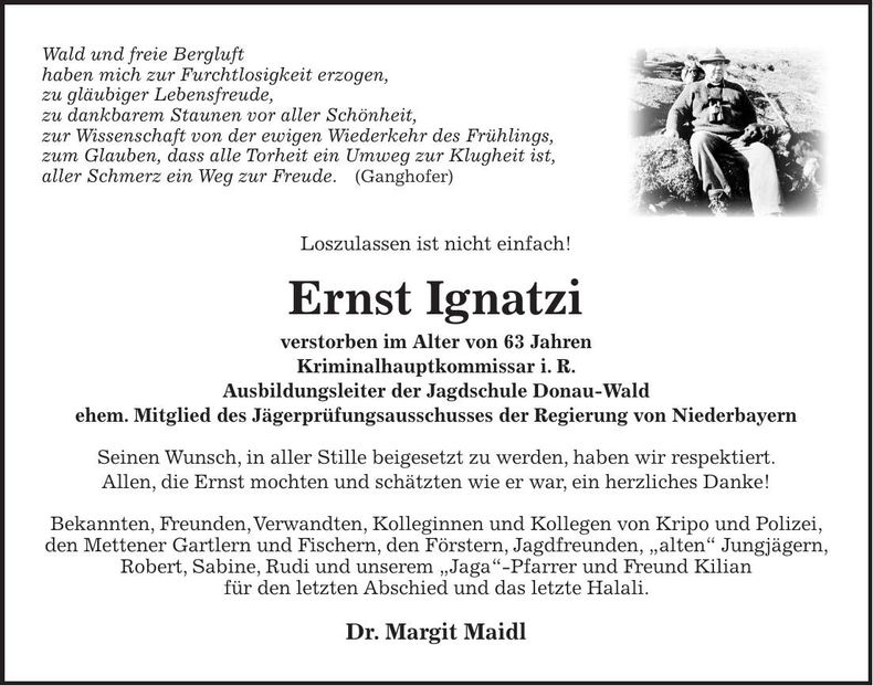 Traueranzeige Ernst Ignatzi