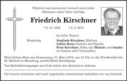 Traueranzeige Friedrich Kirschner
