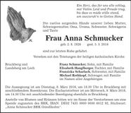 Traueranzeige Anna Schmucker