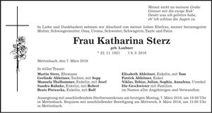 Traueranzeige Katharina Sterz