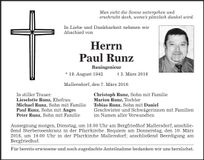 Traueranzeige Paul Runz