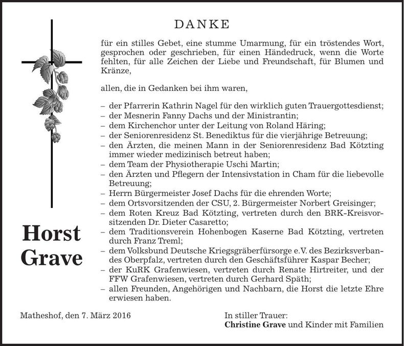 Traueranzeige Horst Grave