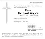 Traueranzeige Gerhard Wieser