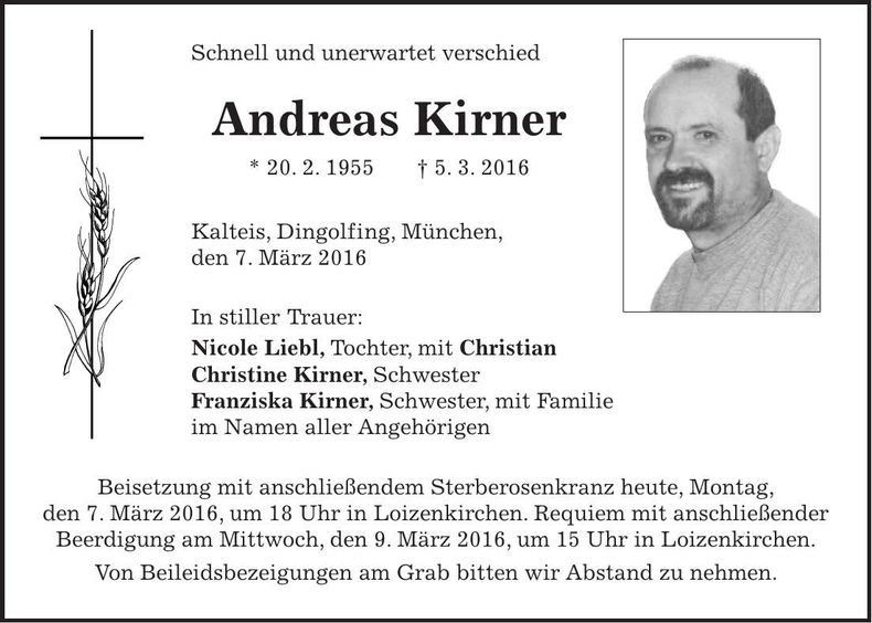 Traueranzeige Andreas Kirner