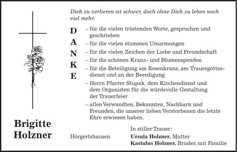 Traueranzeige Brigitte Holzner