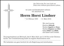 Traueranzeige Horst Lindner