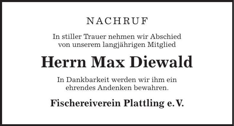 Traueranzeige Max Diewald