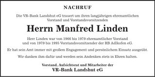 Traueranzeige Manfred Linden