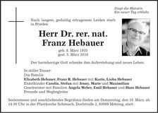 Traueranzeige Franz Dr. rer. nat.  Hebauer
