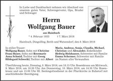 Traueranzeige Wolfgang Bauer