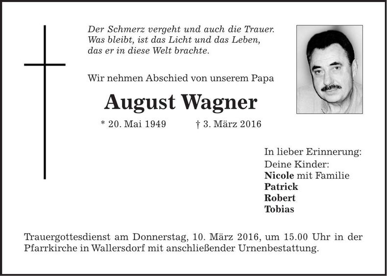 Traueranzeige August Wagner