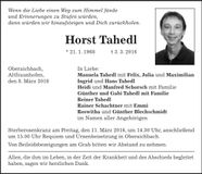 Traueranzeige Horst Tahedl
