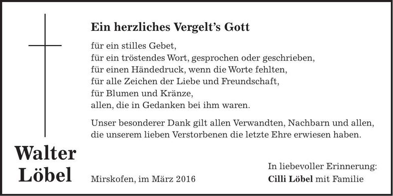Traueranzeige Walter Löbel