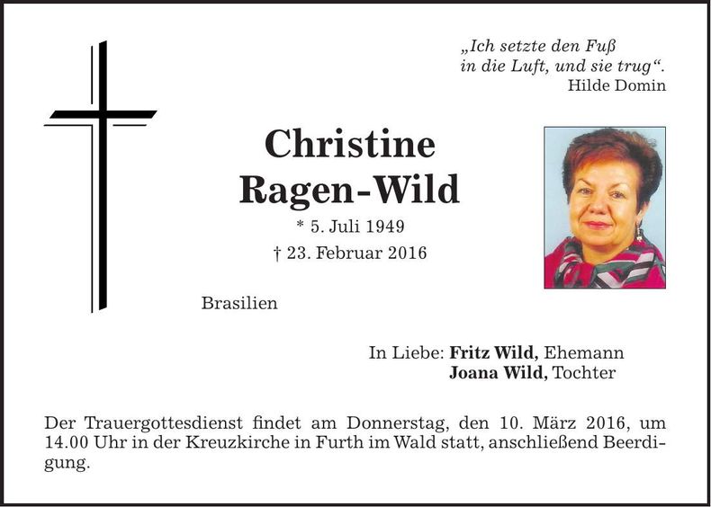 Traueranzeige Christine Ragen-Wild