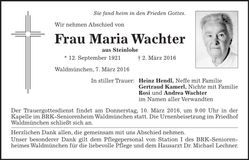 Traueranzeige Maria Wachter