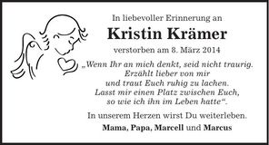 Traueranzeige Kristin Krämer