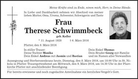 Traueranzeige Therese Schwimmneck