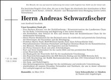Traueranzeige Andreas Schwarzfischer