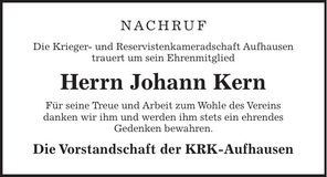 Traueranzeige Johann Kern