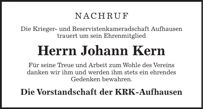 Traueranzeige Johann Kern