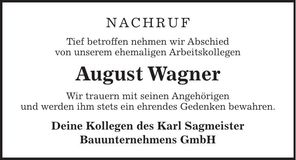 Traueranzeige August Wagner