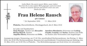 Traueranzeige Helene Rausch