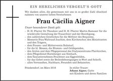 Traueranzeige Cäcilia Aigner