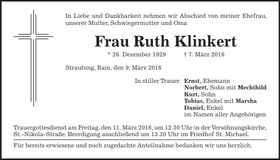 Traueranzeige Ruth Klinkert