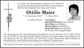 Traueranzeige Ottilie Maier