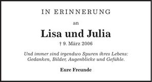Traueranzeige Lisa und Julia