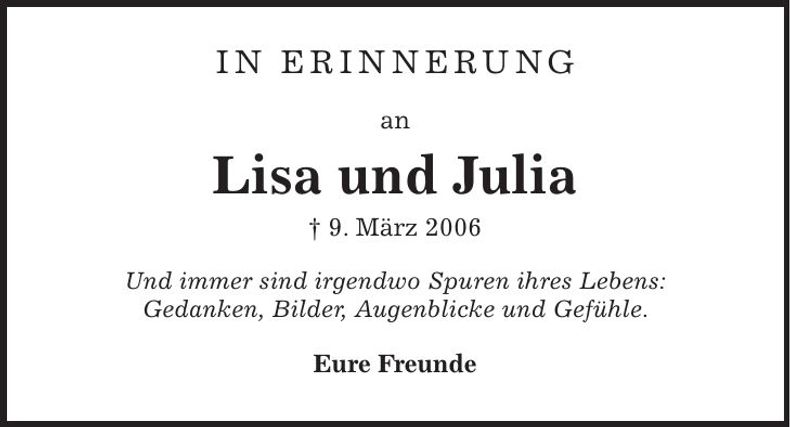 Traueranzeige Lisa und Julia