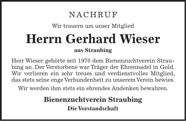 Traueranzeige Gerhard Wieser