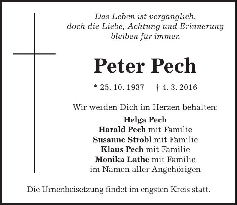 Traueranzeige Peter Pech