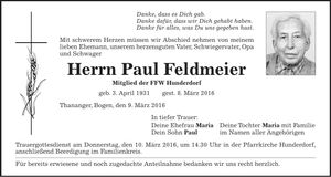 Traueranzeige Paul Feldmeier