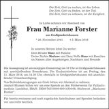 Traueranzeige Mariann Forster