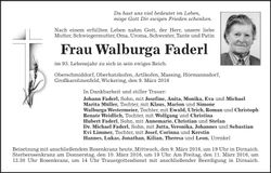 Traueranzeige Walburga Faderl