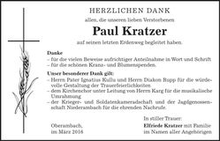 Traueranzeige Paul Kratzer