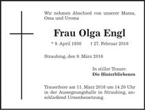 Traueranzeige Olga Engl
