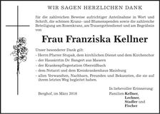 Traueranzeige Franziska Kellner