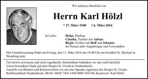 Traueranzeige Karl Hölzl