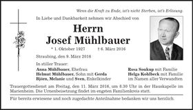 Traueranzeige Josef Mühlbauer