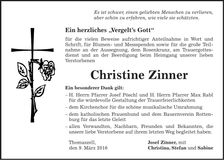 Traueranzeige Christine Zinner
