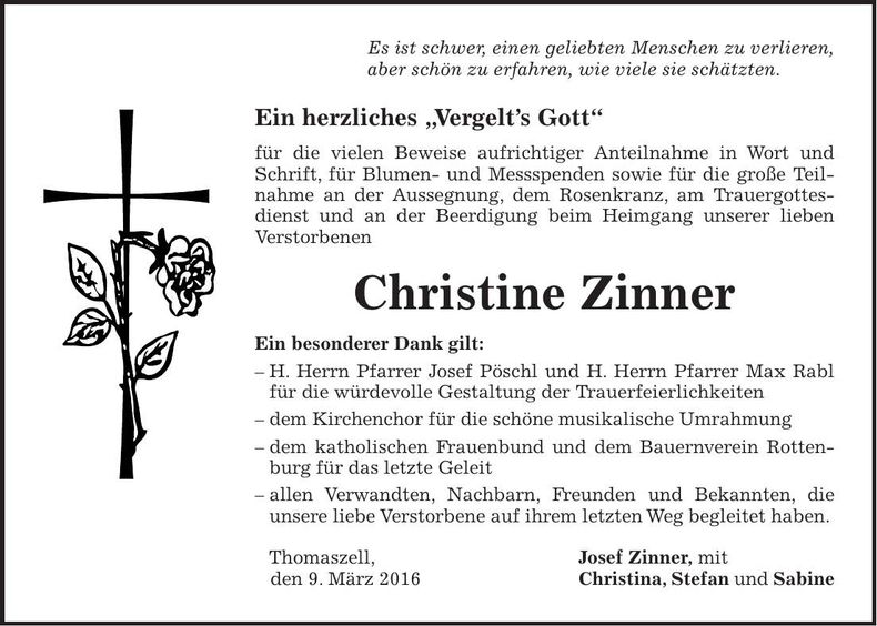 Traueranzeige Christine Zinner