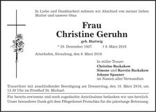 Traueranzeige Christine Geruhn