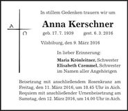 Traueranzeige Anna Kerschner