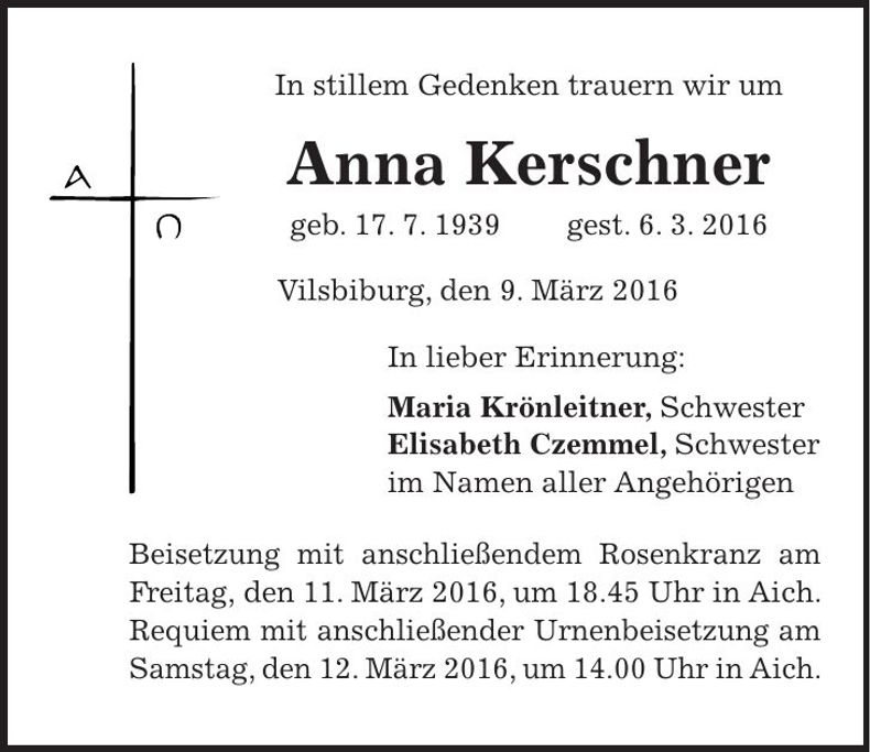 Traueranzeige Anna Kerschner