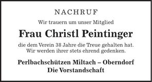 Traueranzeige Christl Peintinger