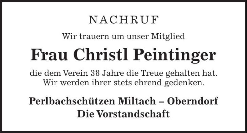 Traueranzeige Christl Peintinger