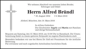Traueranzeige Alfred Bründl
