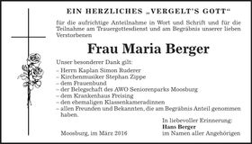 Traueranzeige Maria Berger